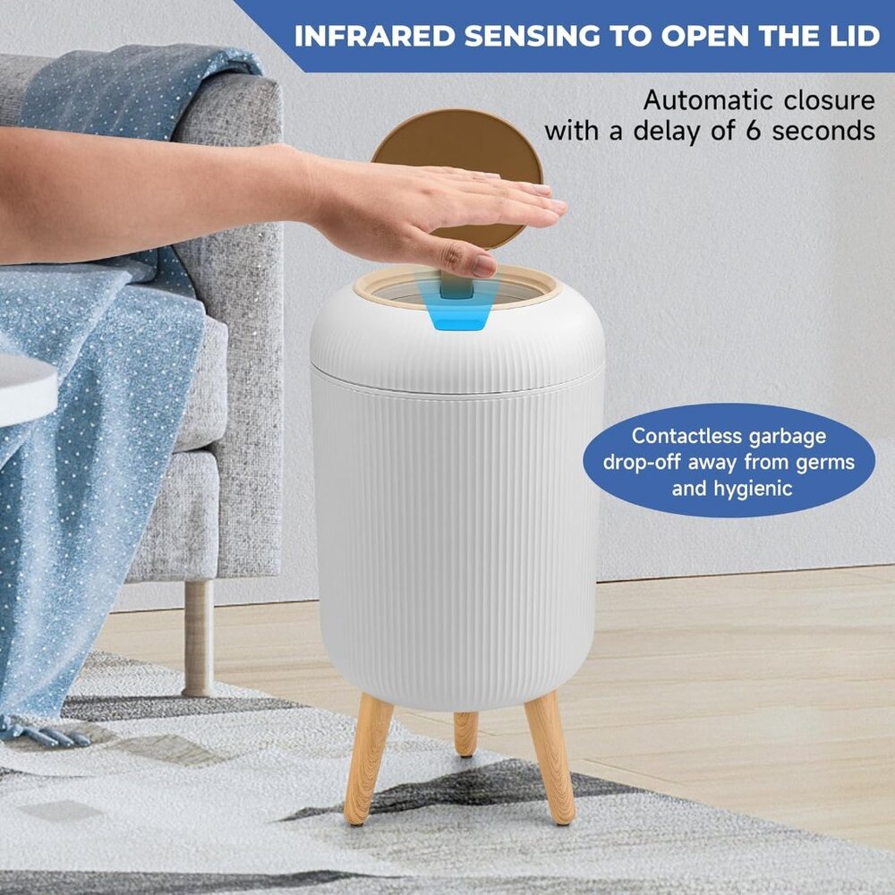 Pukomc 2 pk Smart Sensor Trash Can 3 Gallon + 2.6 Gallon Hand Free Touchless - Picture 3 of 7